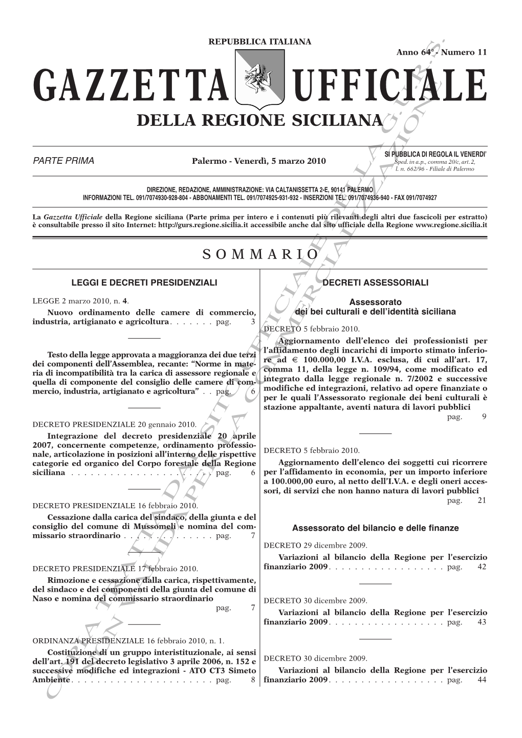 Gazzetta Ufficialee U Della Regione Siciliana