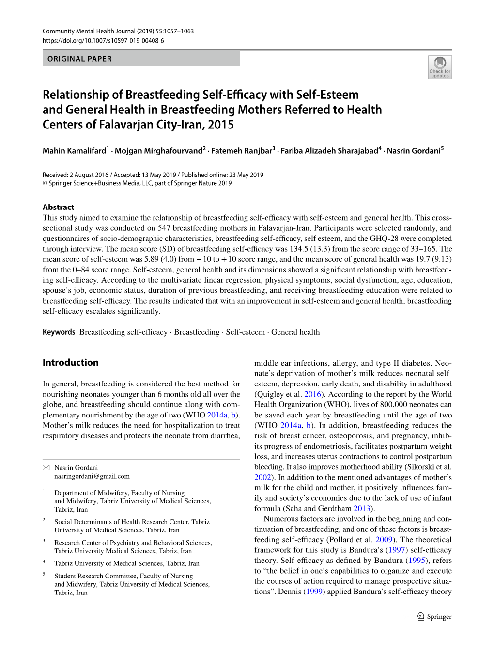 Relationship of Breastfeeding Self-Efficacy with Self-Esteem and General Health in Breastfeeding Mothers Referred to Health Cent