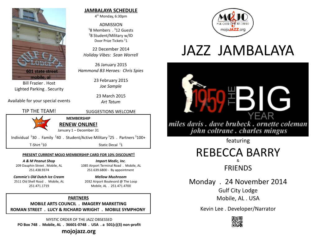 JAZZ JAMBALAYA 26 January 2015 Hammond B3 Heroes: Chris Spies