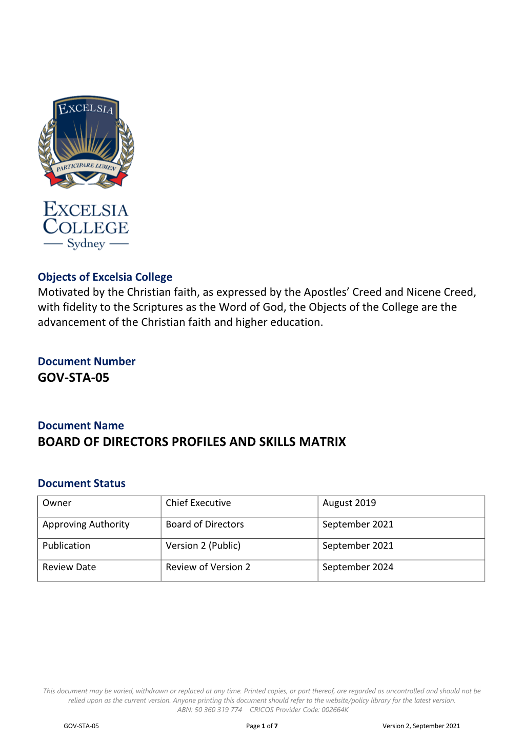 Board of Directors Profiles and Skills Matrix