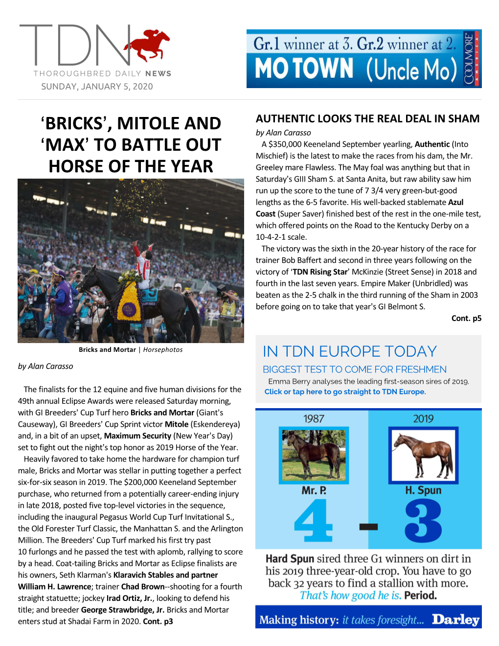 BRICKS=, MITOLE and &gt;MAX= to BATTLE out HORSE of the YEAR
