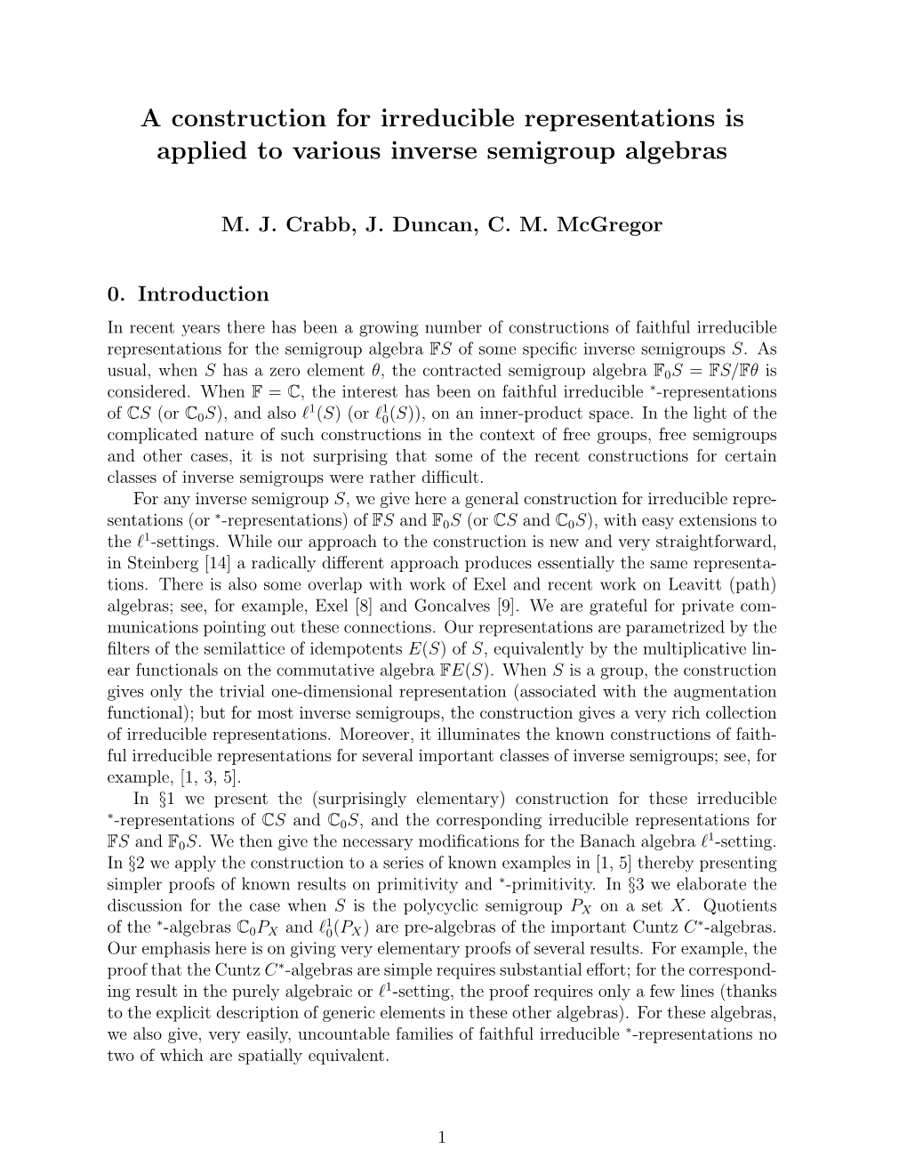 A Construction for Irreducible Representations Is Applied to Various Inverse Semigroup Algebras