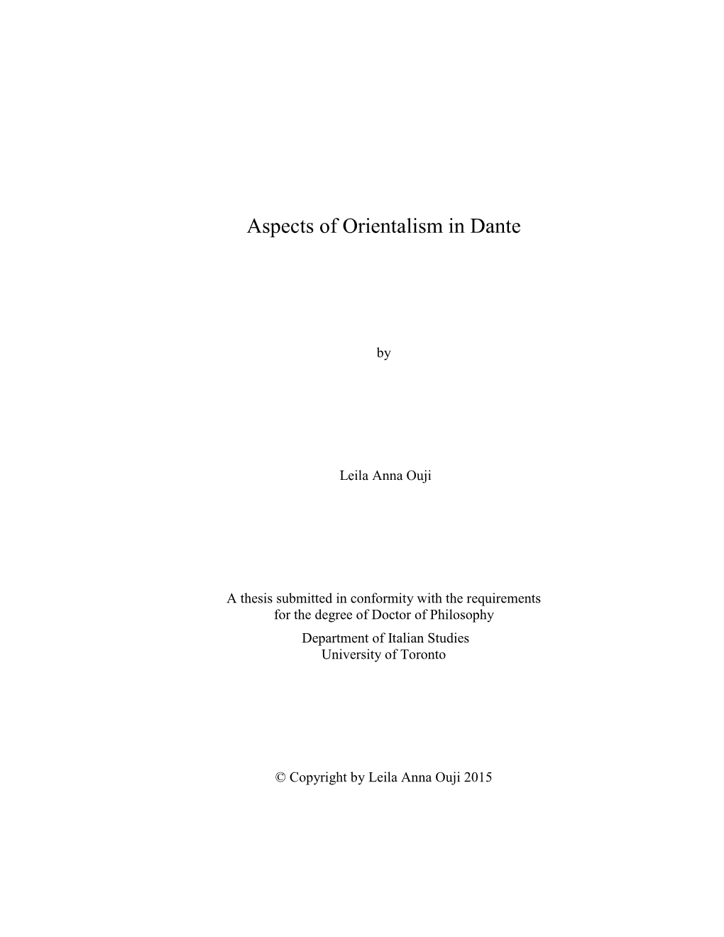 Aspects of Orientalism in Dante