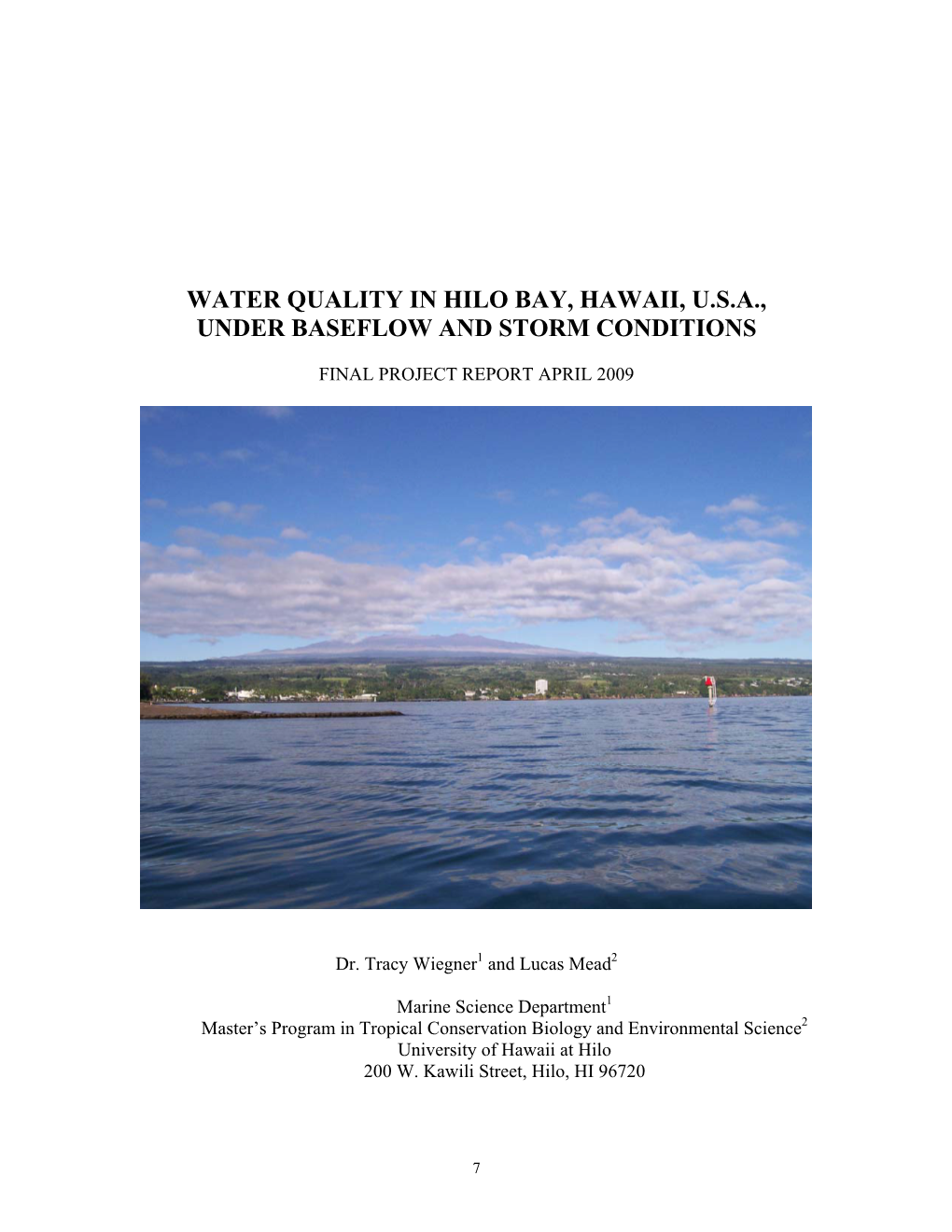 Water Quality in Hilo Bay,Hawaii, USA, Under