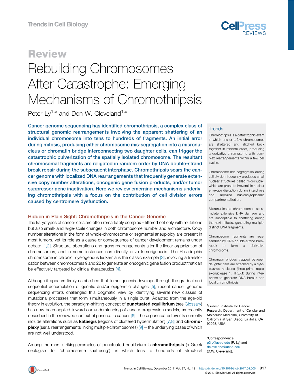 Rebuilding Chromosomes After Catastrophe: Emerging