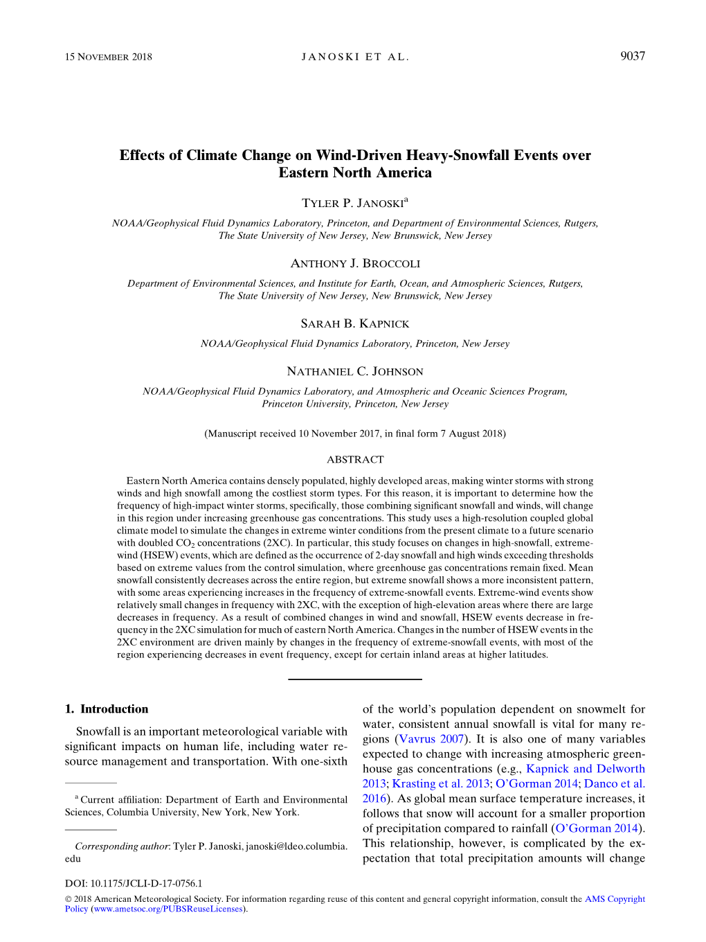 Effects of Climate Change on Wind-Driven Heavy-Snowfall Events Over Eastern North America