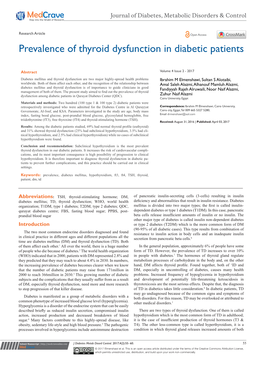 Prevalence of Thyroid Dysfunction in Diabetic Patients