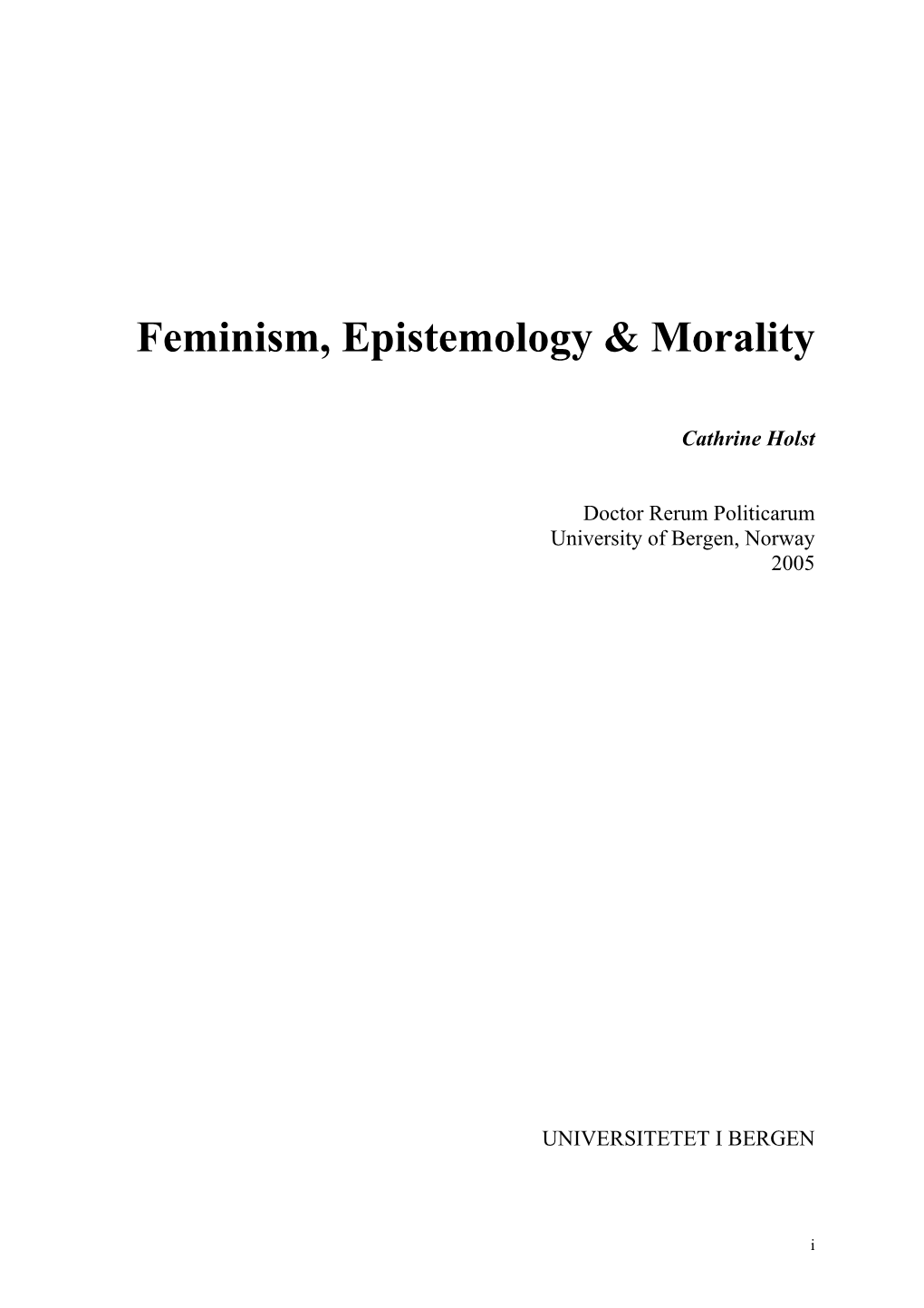 Feminism, Epistemology & Morality