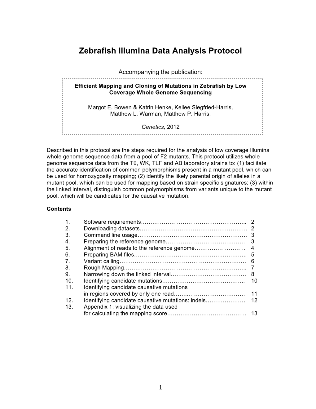 Zebrafish Illumina Data Analysis Protocol