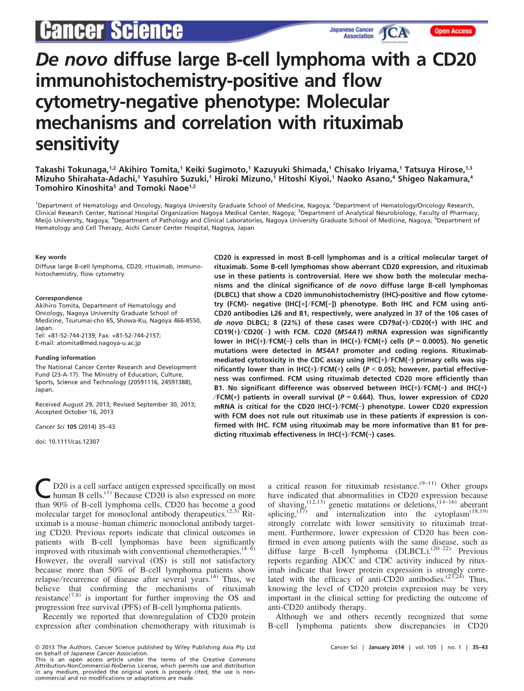 De Novo Diffuse Large Bcell Lymphoma with a CD20