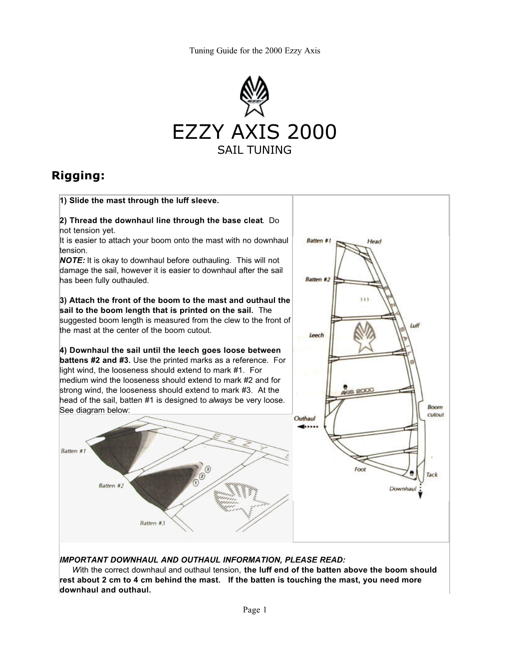 Ezzy Axis 2000 Sail Tuning