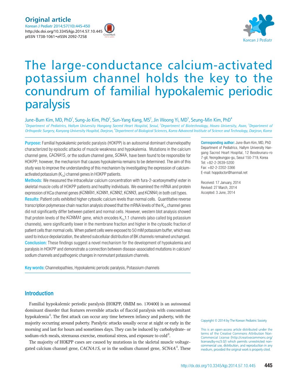 The Large-Conductance Calcium-Activated Potassium Channel Holds the Key to the Conundrum of Familial Hypokalemic Periodic Paralysis