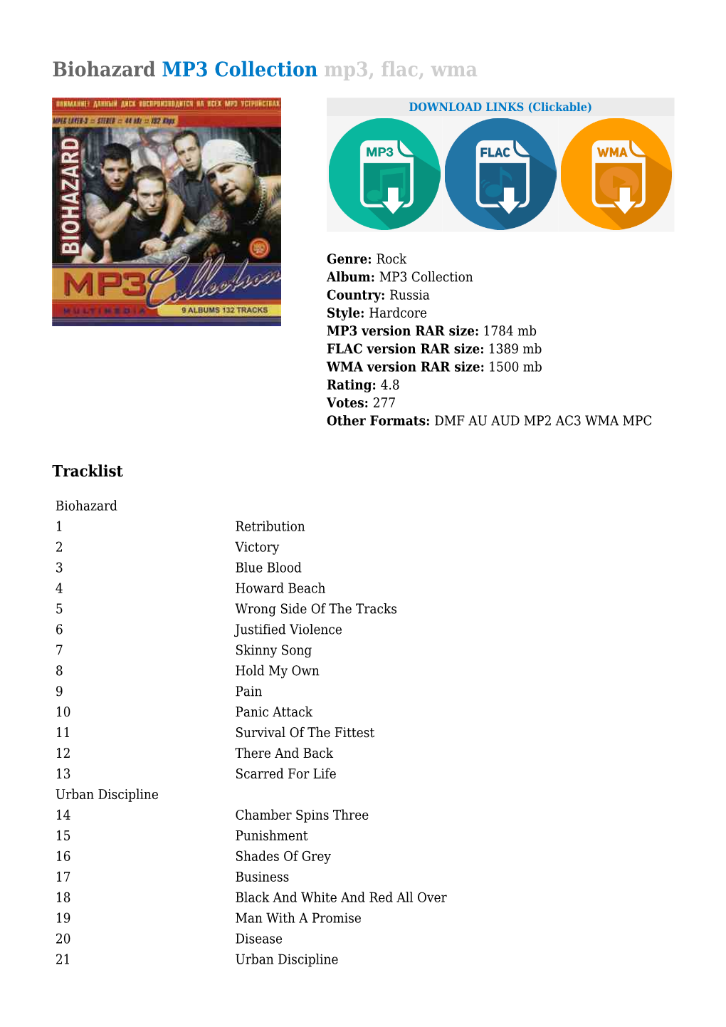 Biohazard MP3 Collection Mp3, Flac, Wma