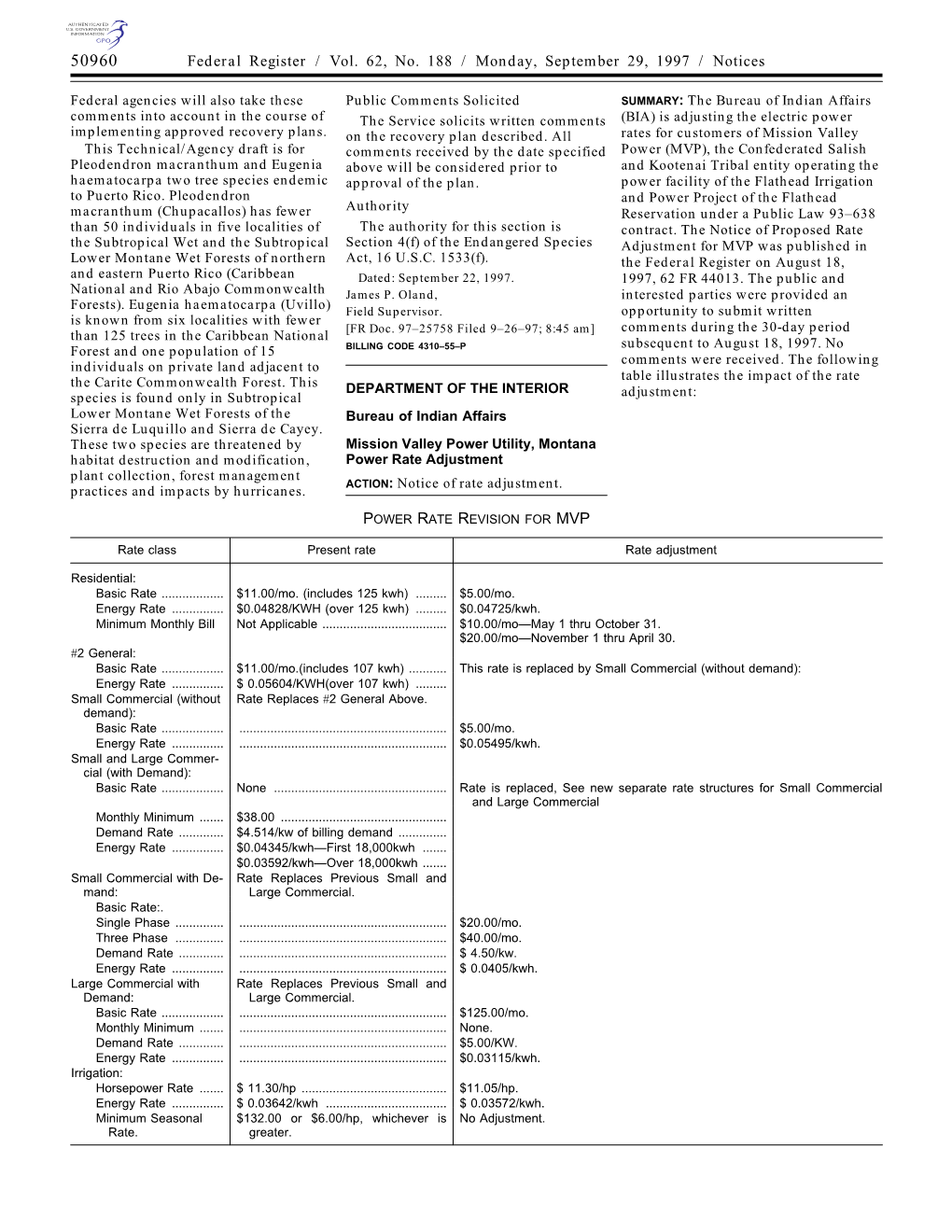 Federal Register / Vol. 62, No. 188 / Monday, September 29, 1997 / Notices