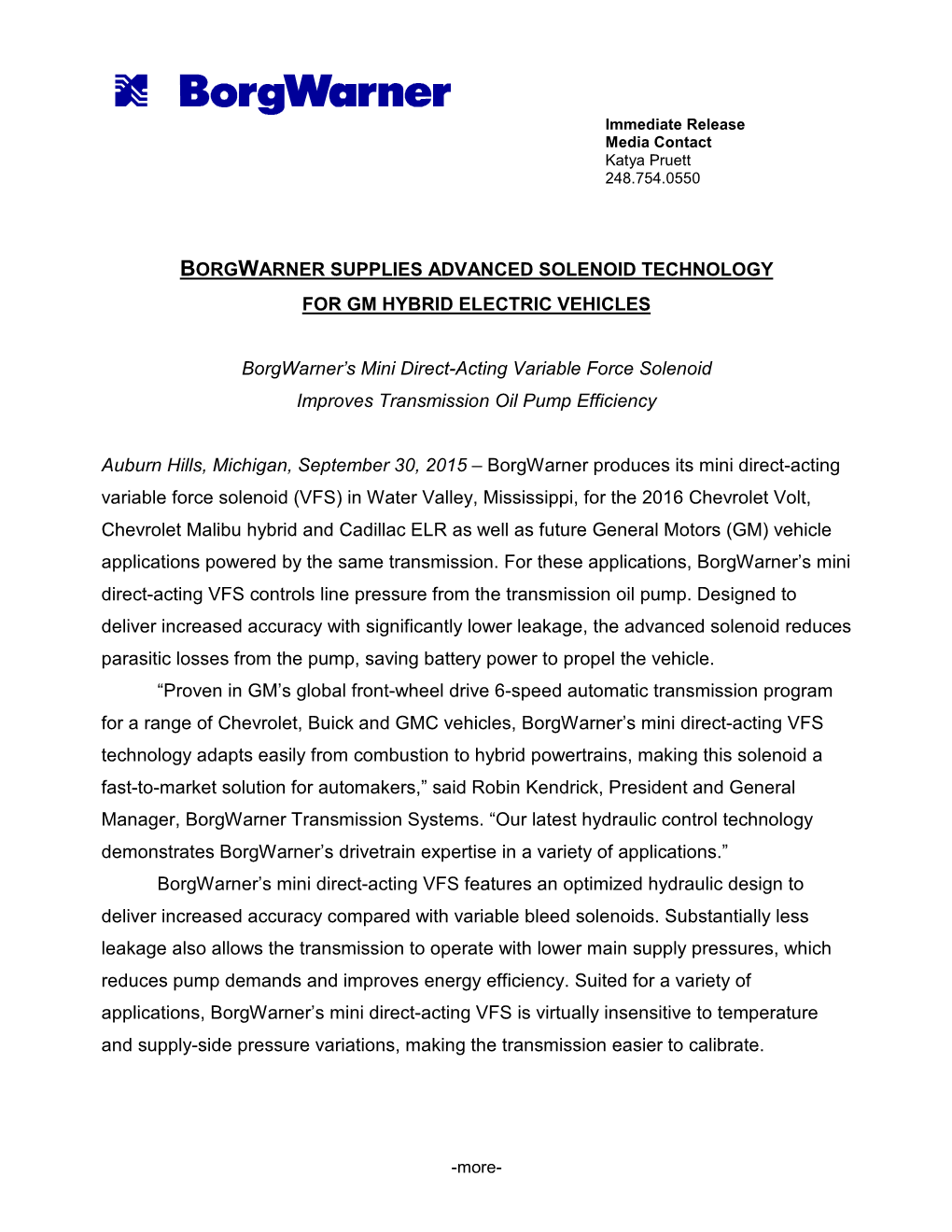 Bw Solenoid Technology Improves Shift Feel for Gm