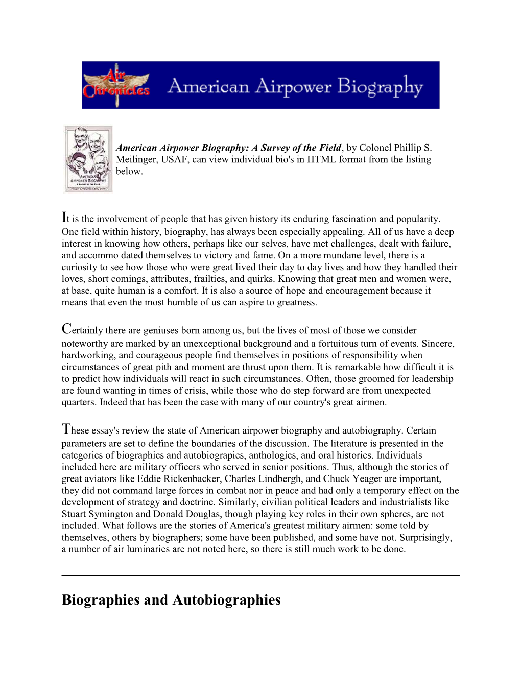 American Airpower Biography: a Survey of the Field, by Colonel Phillip S