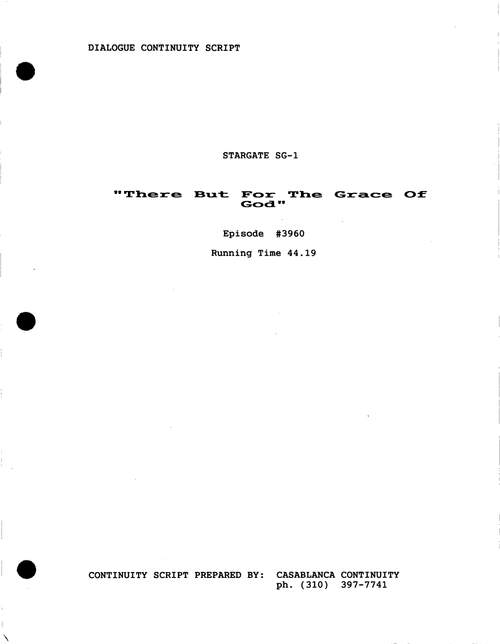 Dialogue Continuity Script Stargate Sg-I