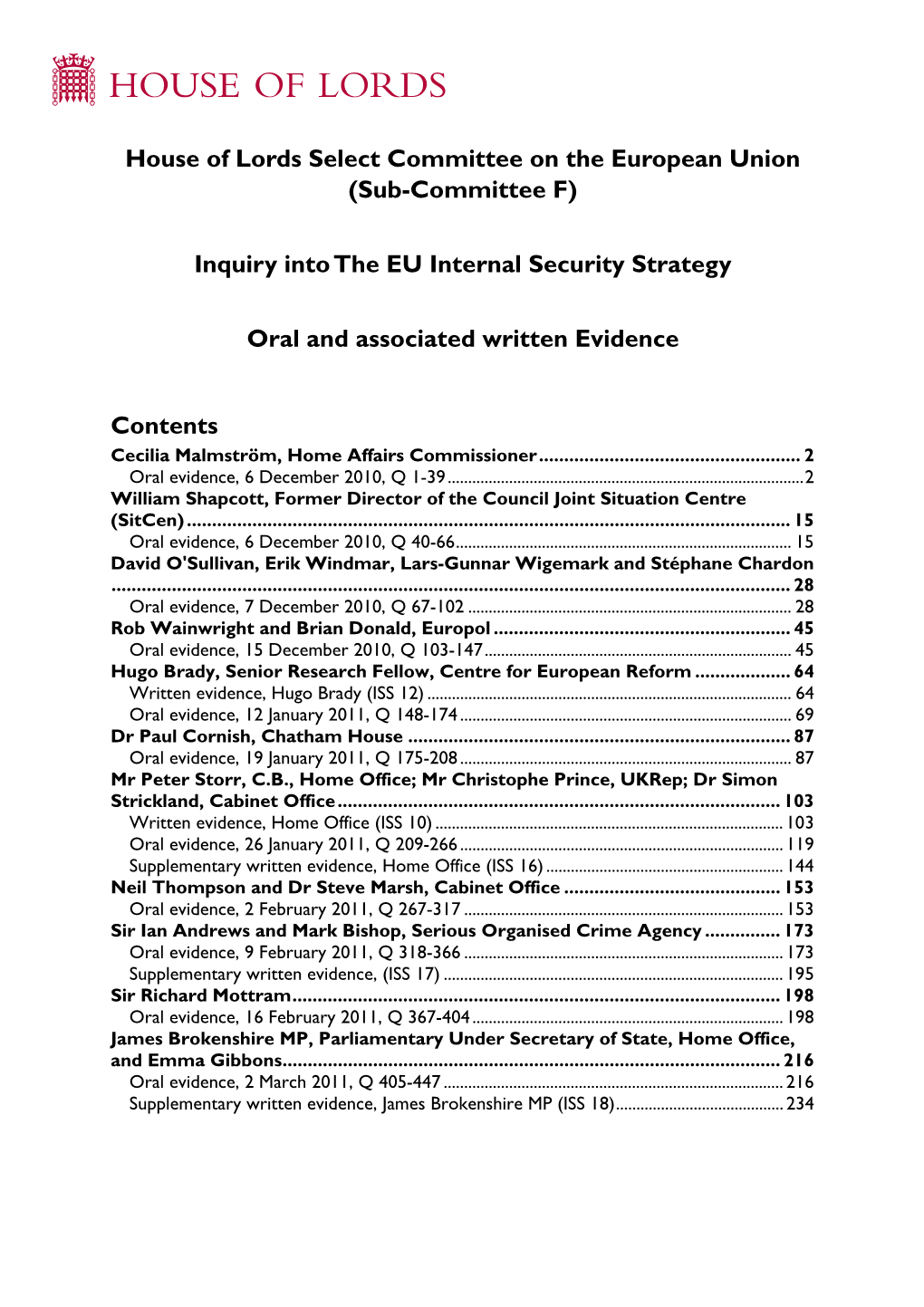 Oral and Associated Written Evidence