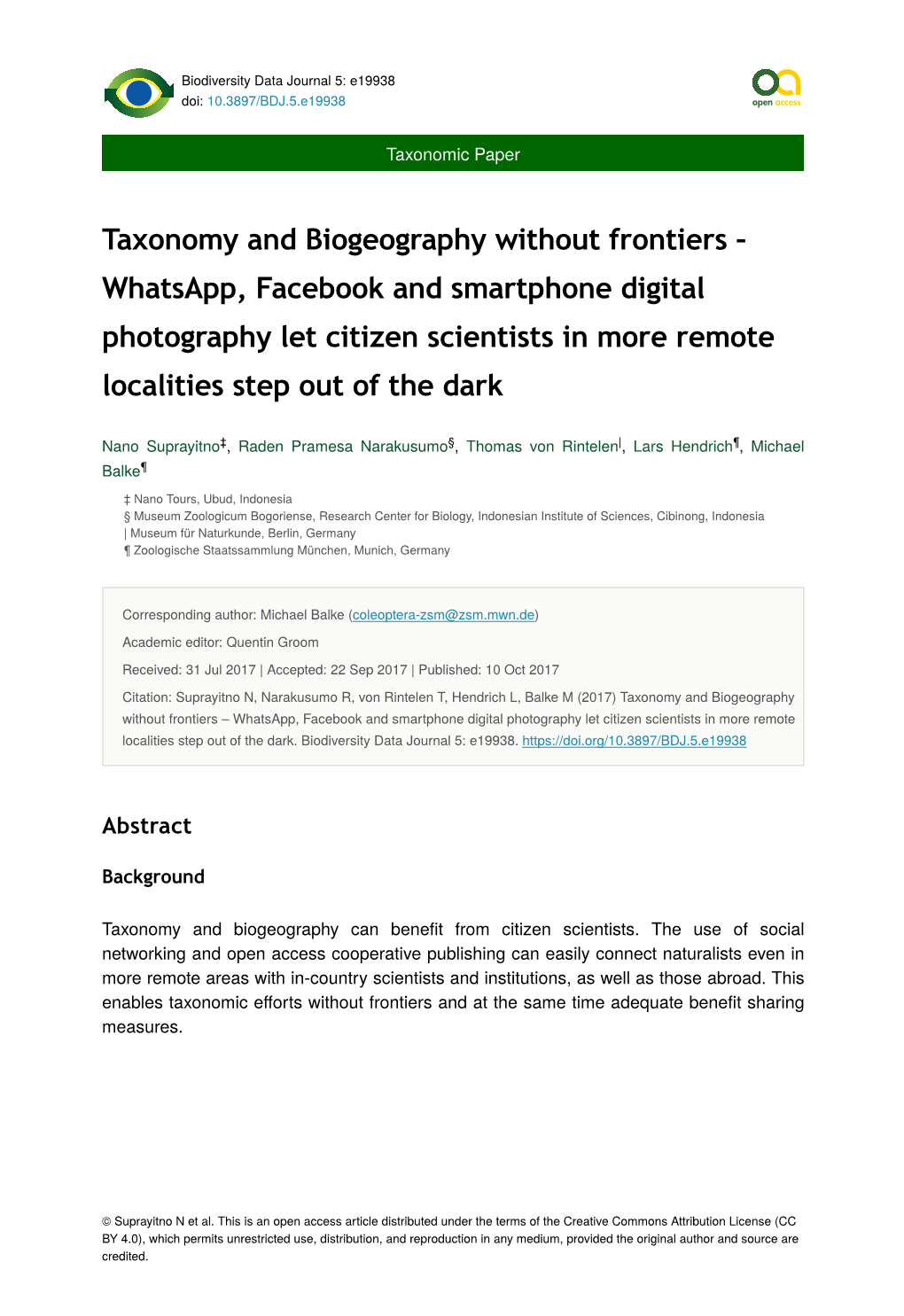 Taxonomy and Biogeography Without Frontiers