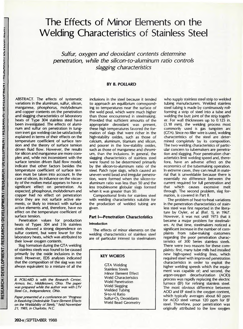 The Effects of Minor Elements on the Welding Characteristics of Stainless Steel