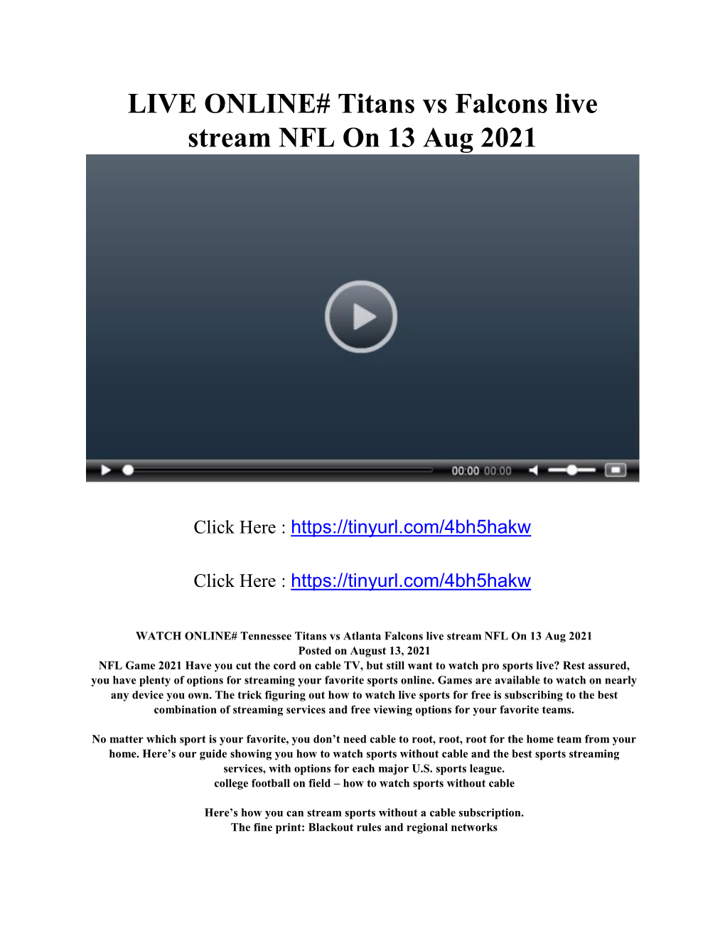 LIVE ONLINE# Titans Vs Falcons Live Stream NFL on 13 Aug 2021