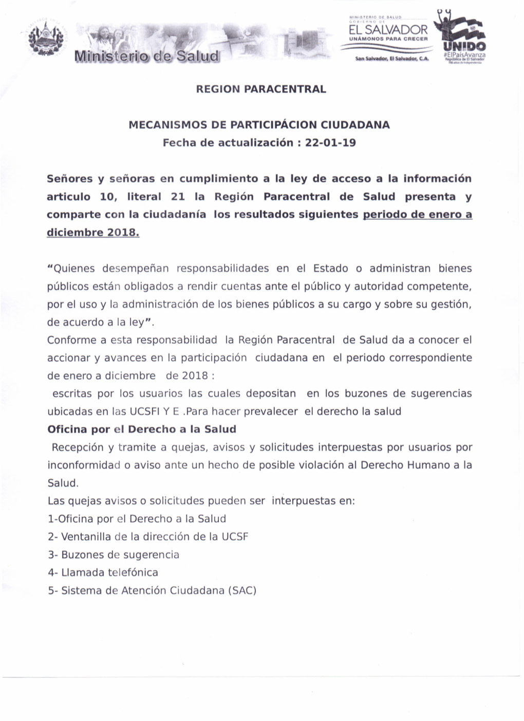 Participación Ciudadana a Enero 2019