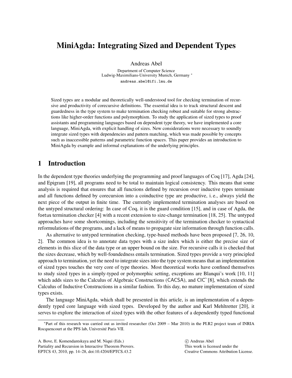 Miniagda: Integrating Sized and Dependent Types