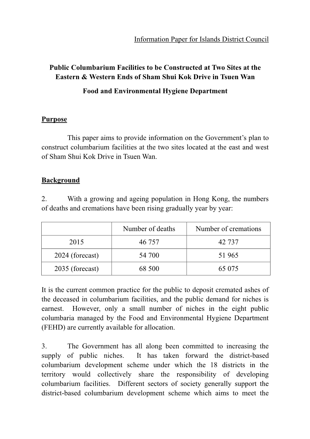 Information Paper for Islands District Council Public Columbarium