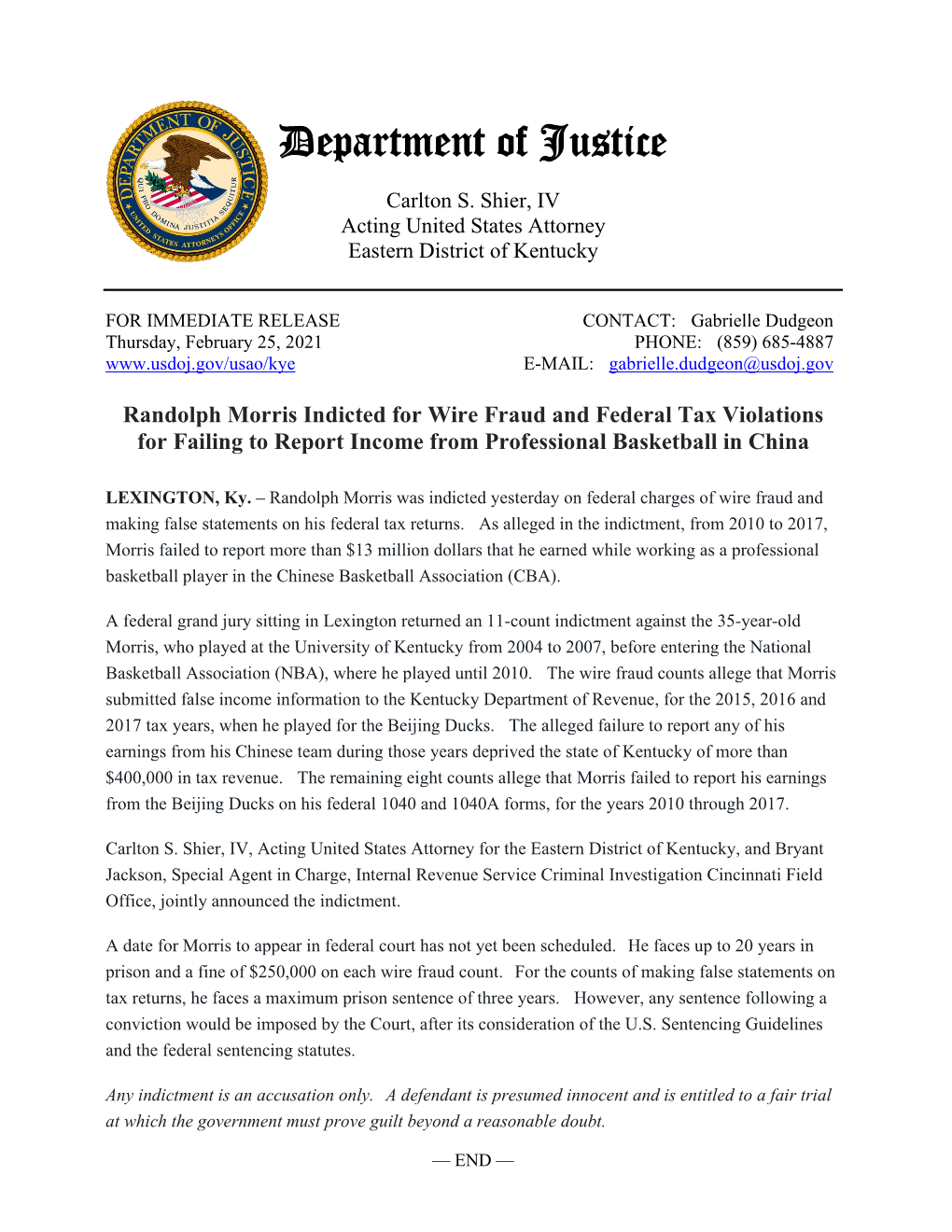 Download Morris Indictment Press Release