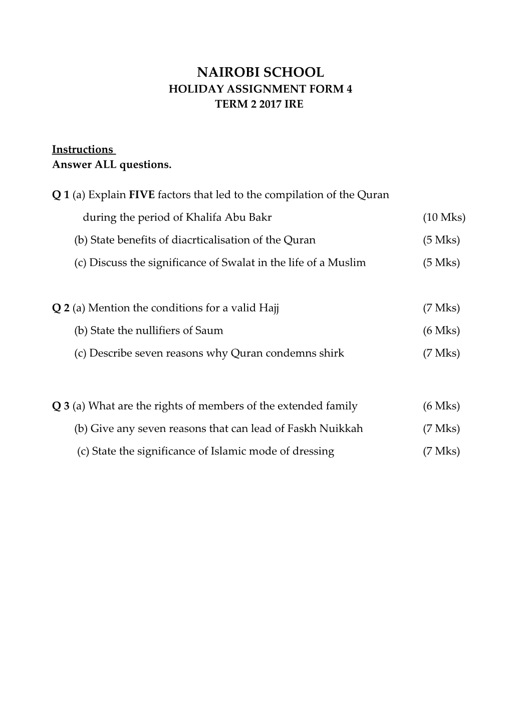 Holiday Assignment Form 4