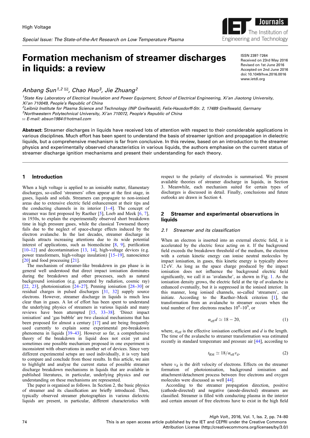 Formation Mechanism of Streamer Discharges in Liquids: a Review