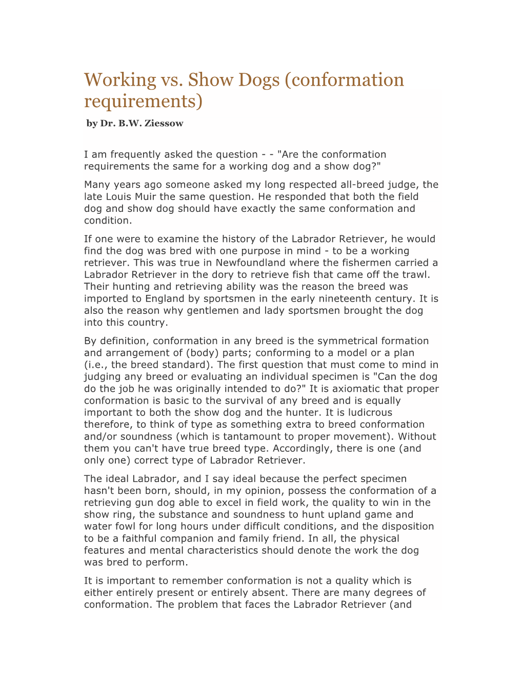 Working Vs. Show Dogs (Conformation Requirements) by Dr