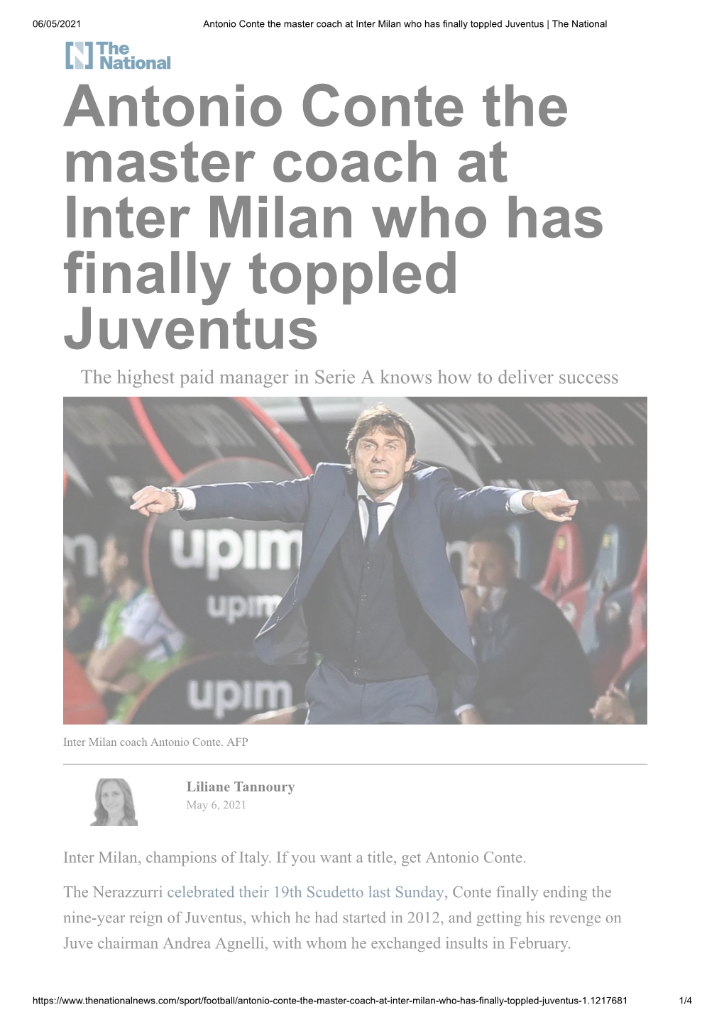 Antonio Conte the Master Coach at Inter Milan Who Has Finally Toppled