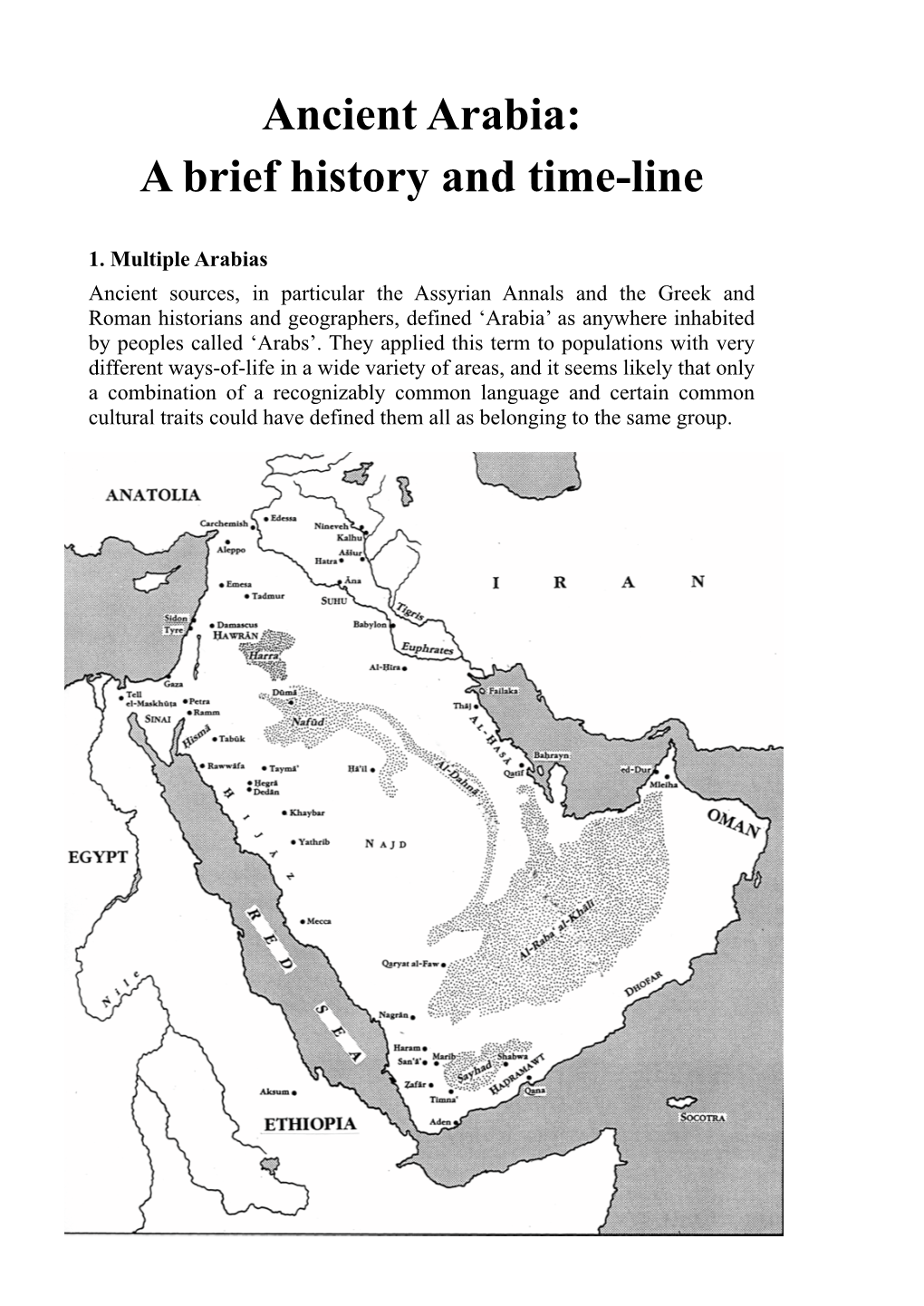 Ancient Arabia a Brief History and Time-Line.Pages