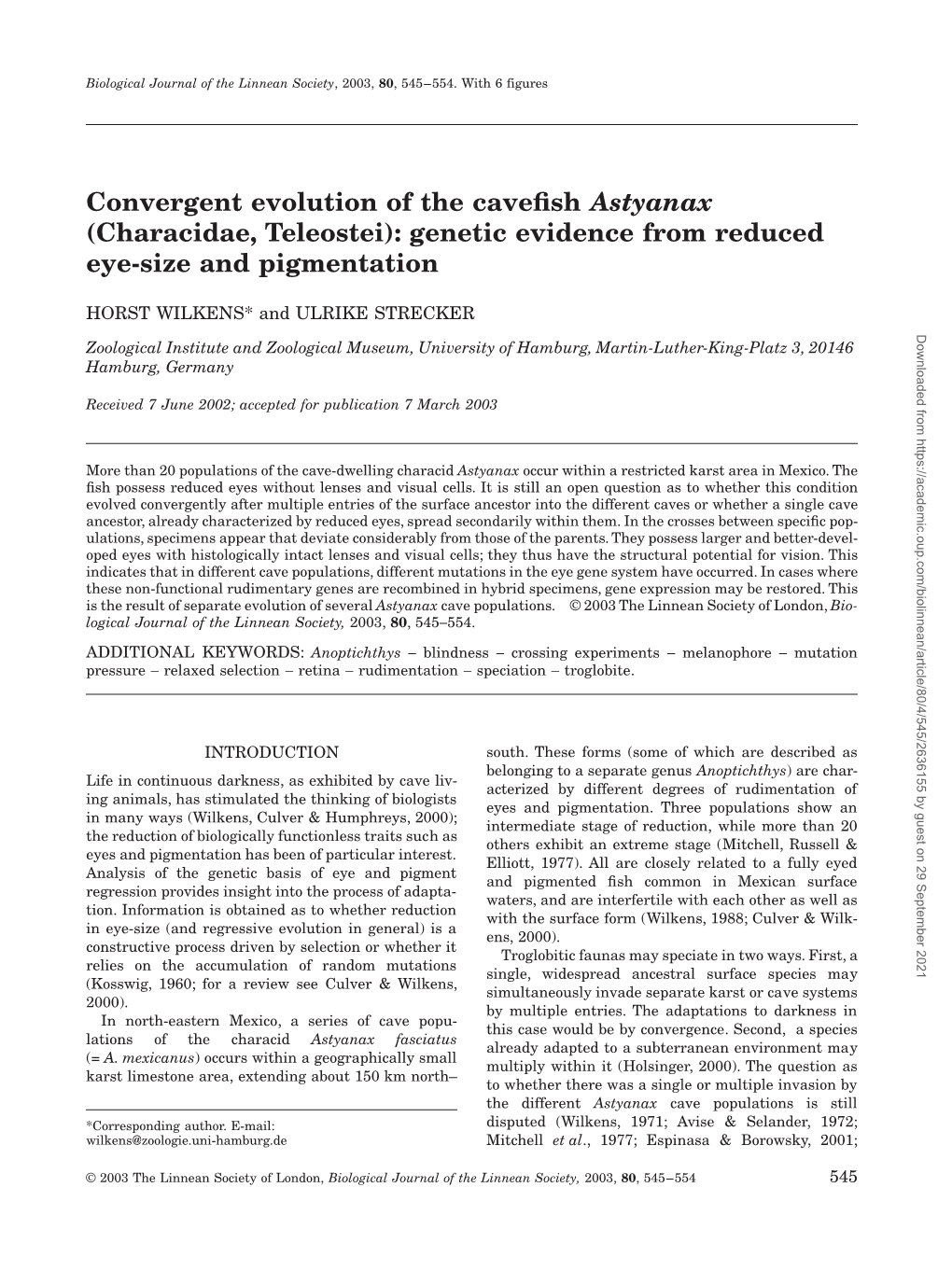 Convergent Evolution of the Cavefish Astyanax (Characidae, Teleostei)