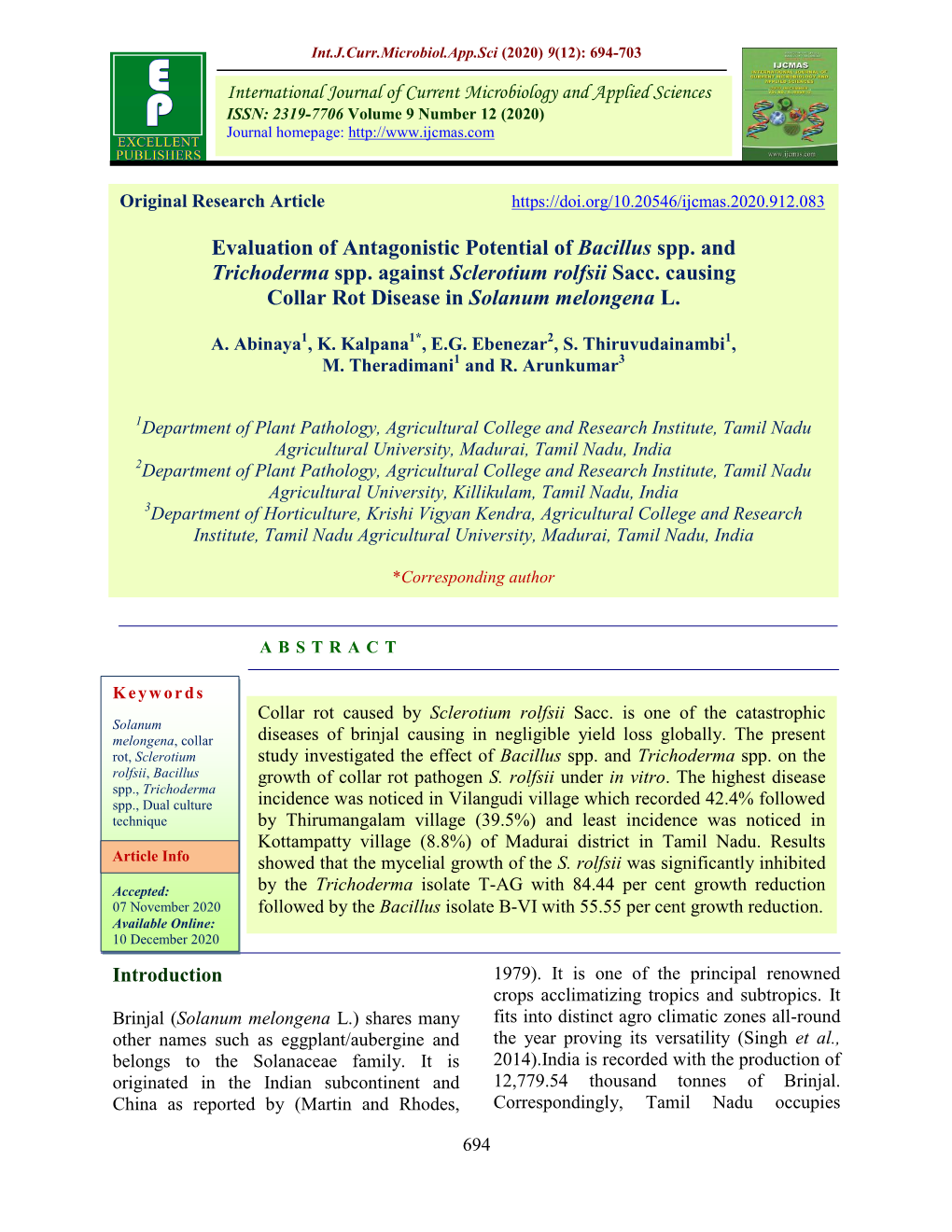 Evaluation of Antagonistic Potential of Bacillus Spp. and Trichoderma Spp