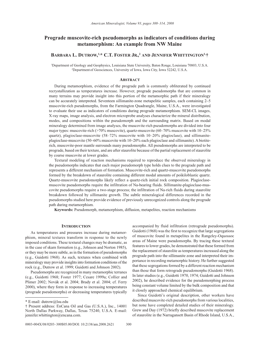 Prograde Muscovite-Rich Pseudomorphs As Indicators of Conditions During Metamorphism: an Example from NW Maine