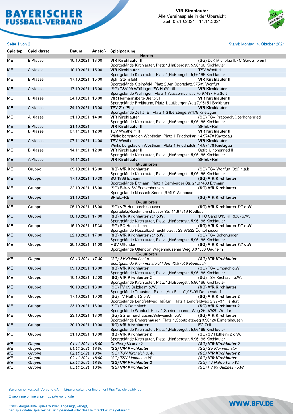 Vfr Kirchlauter Alle Vereinsspiele in Der Übersicht Zeit: 05.09.2021