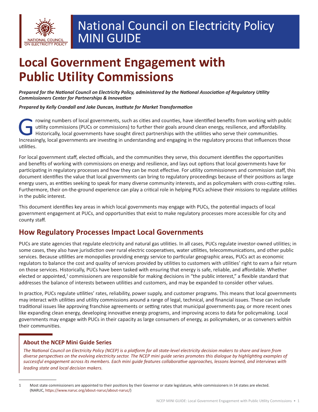 MINI Guide: Local Government Engagement with Public Utility Commissions