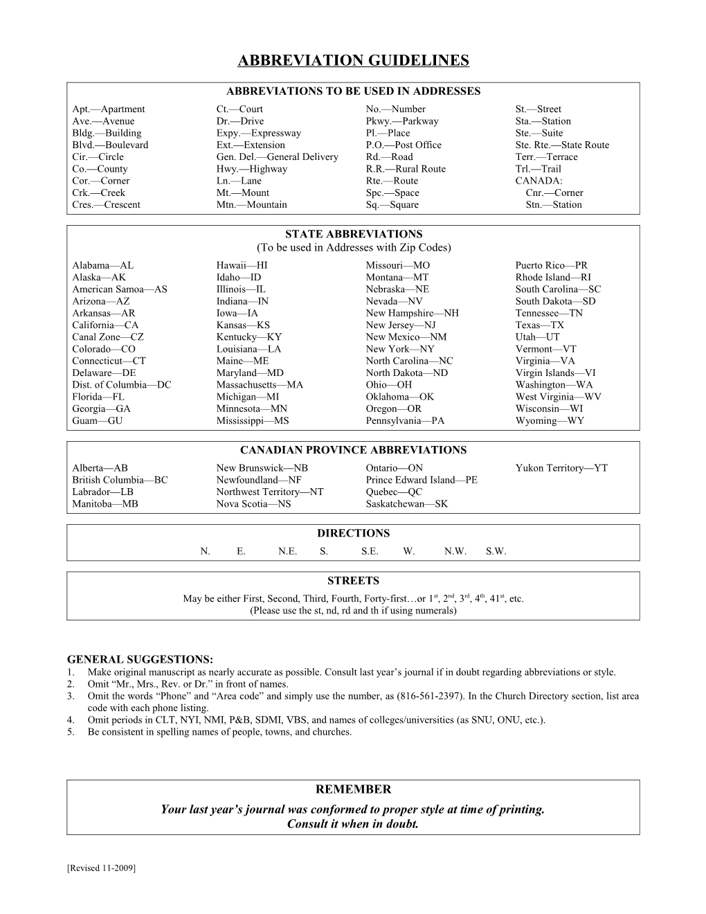 Abbreviation Guidelines