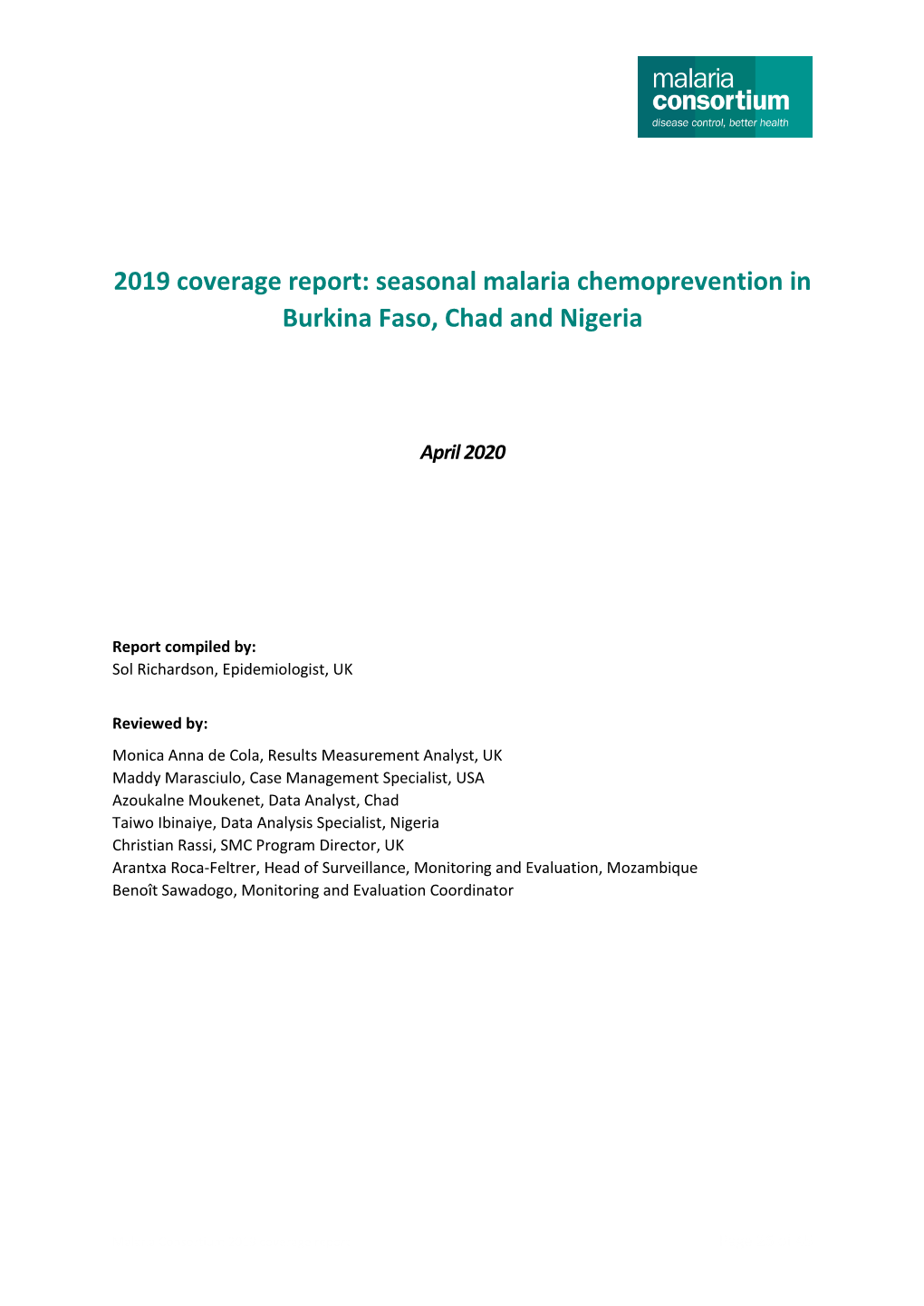 2019 Coverage Report: Seasonal Malaria Chemoprevention in Burkina Faso, Chad and Nigeria