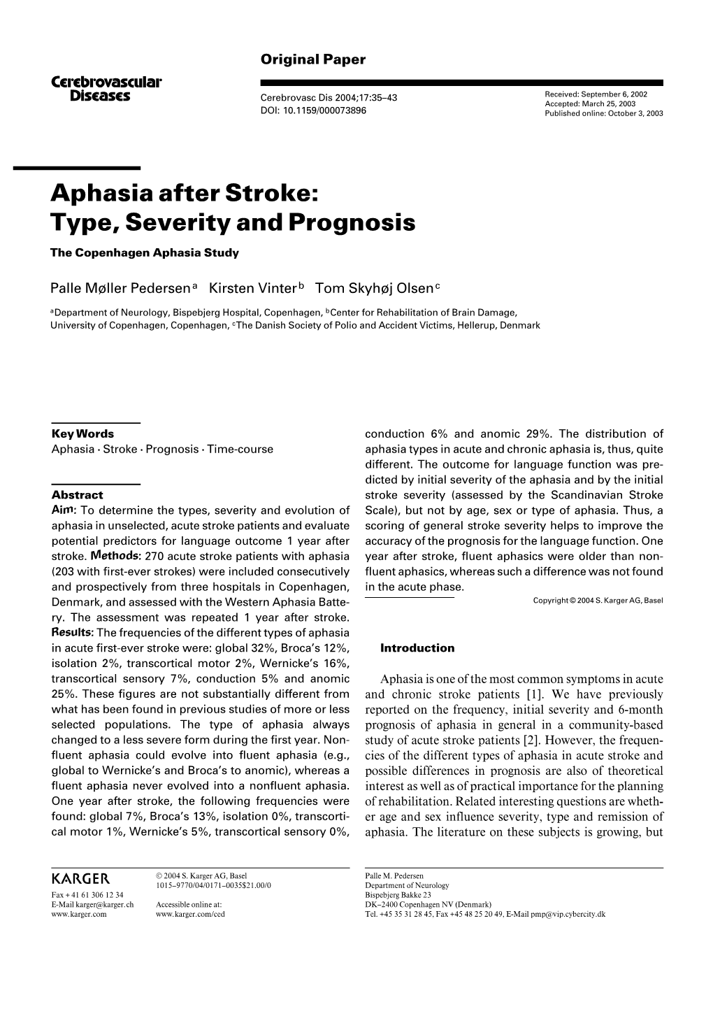 Aphasia After Stroke: Type, Severity and Prognosis