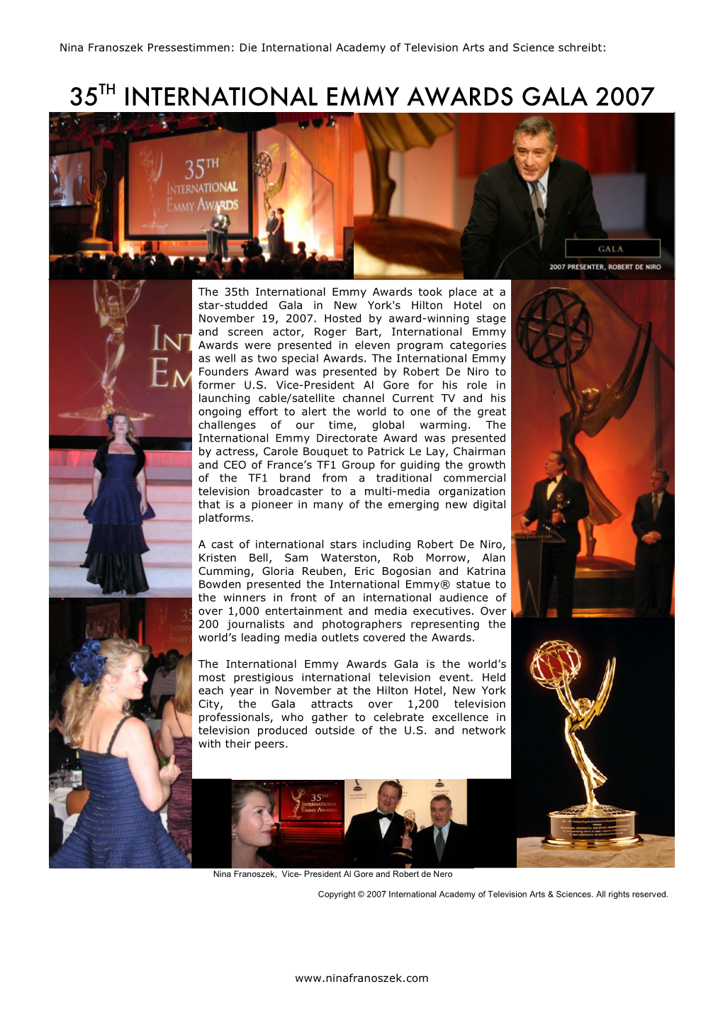 Pressestimmen Zu Nina Franoszek 35TH INTERNATIONAL EMMY