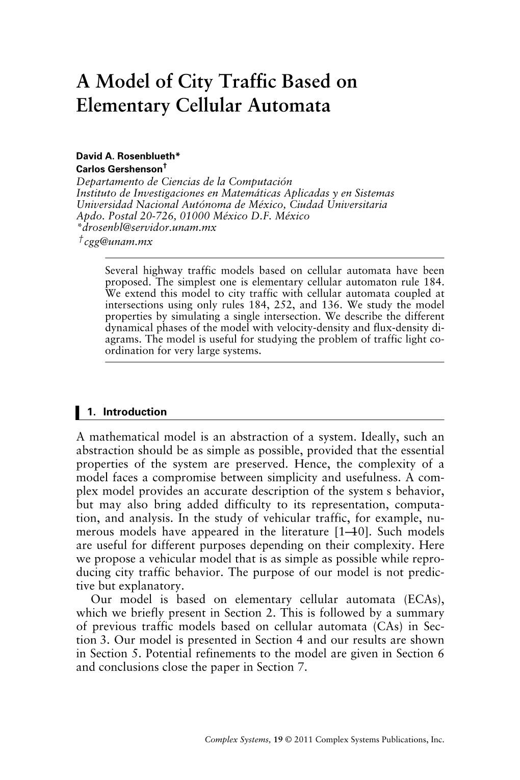 A Model of City Traffic Based on Elementary Cellular Automata