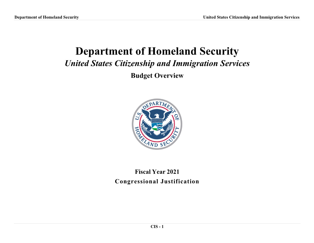 United States Citizenship and Immigration Services, FY 2021