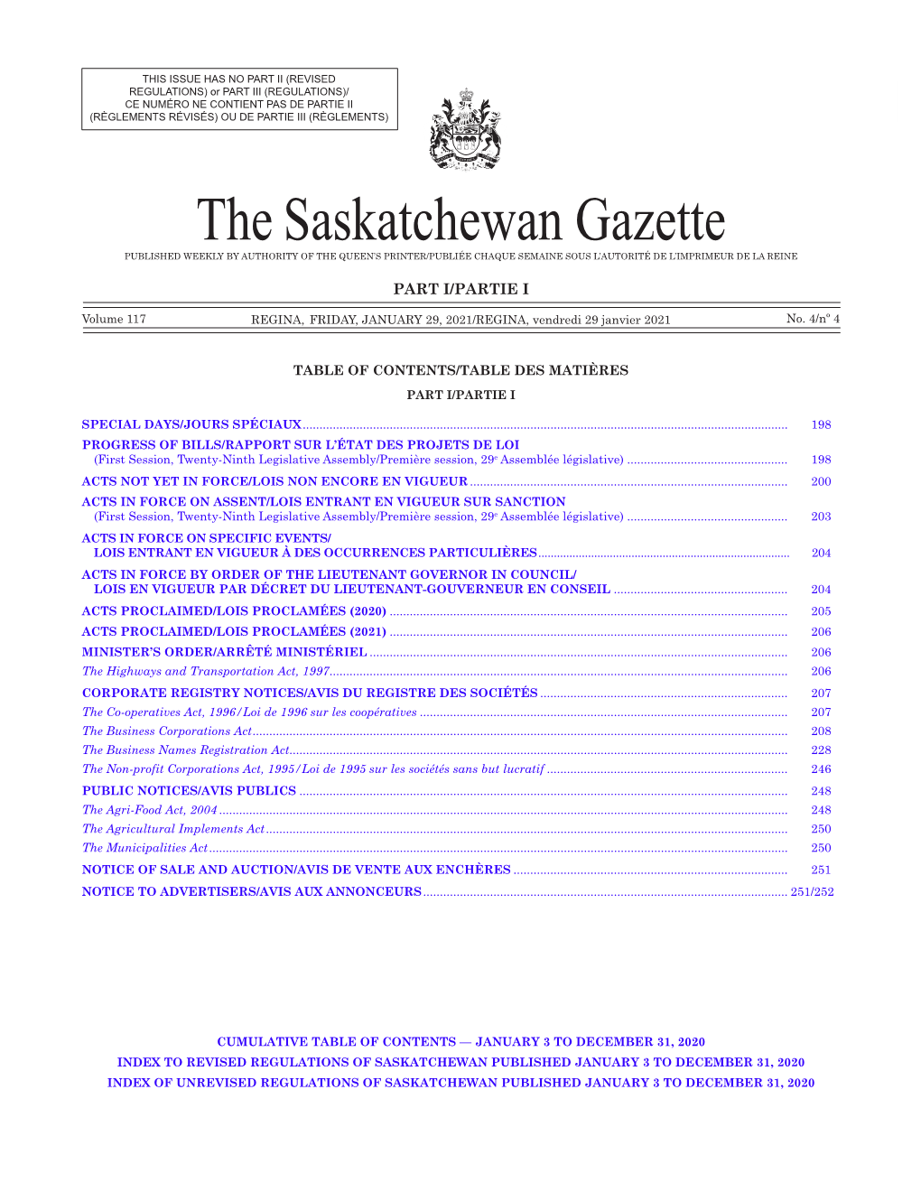 Gazette Part I, January 29, 2021