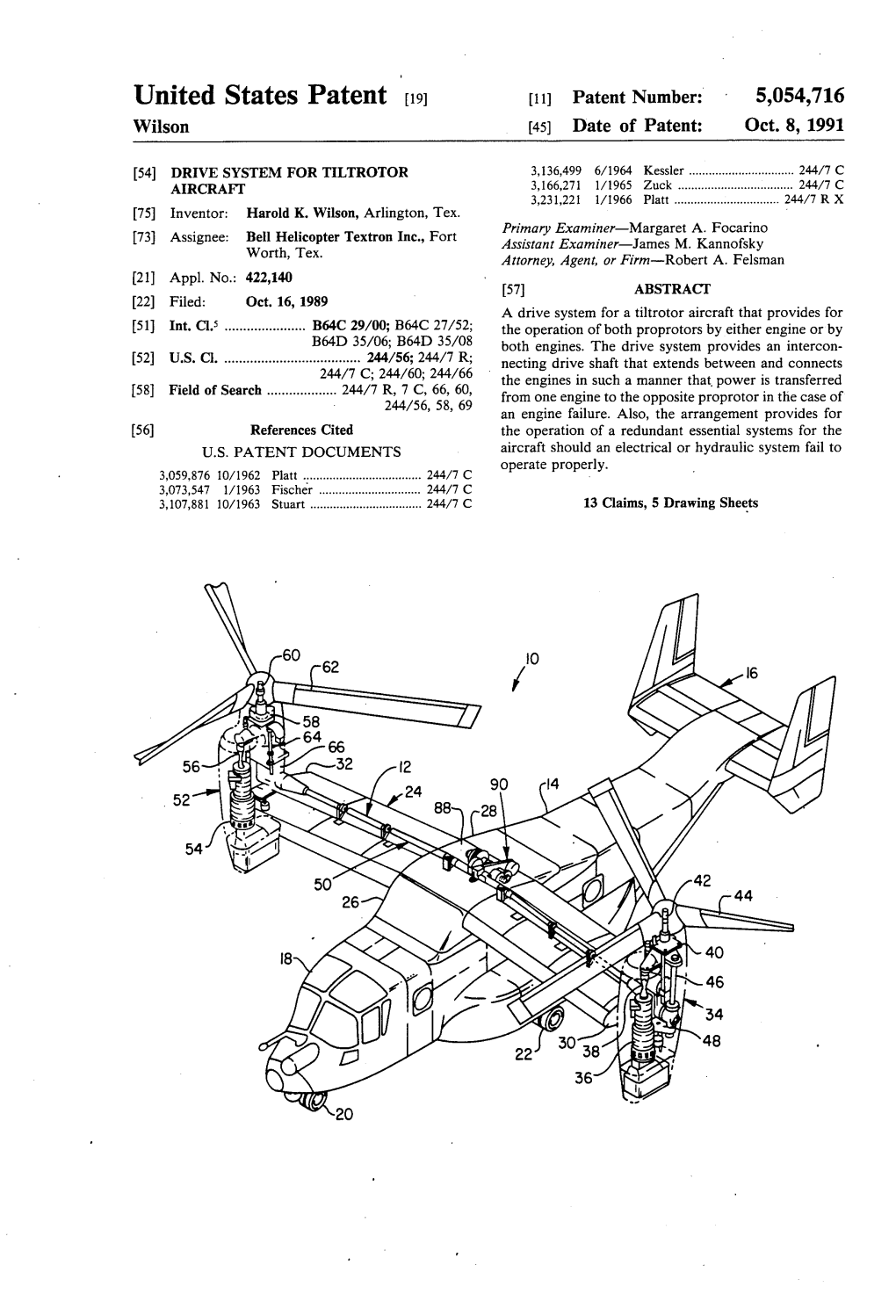 United States Patent (9 [11] Patent Number: 5,054,716 Wilson (45) Date of Patent: Oct