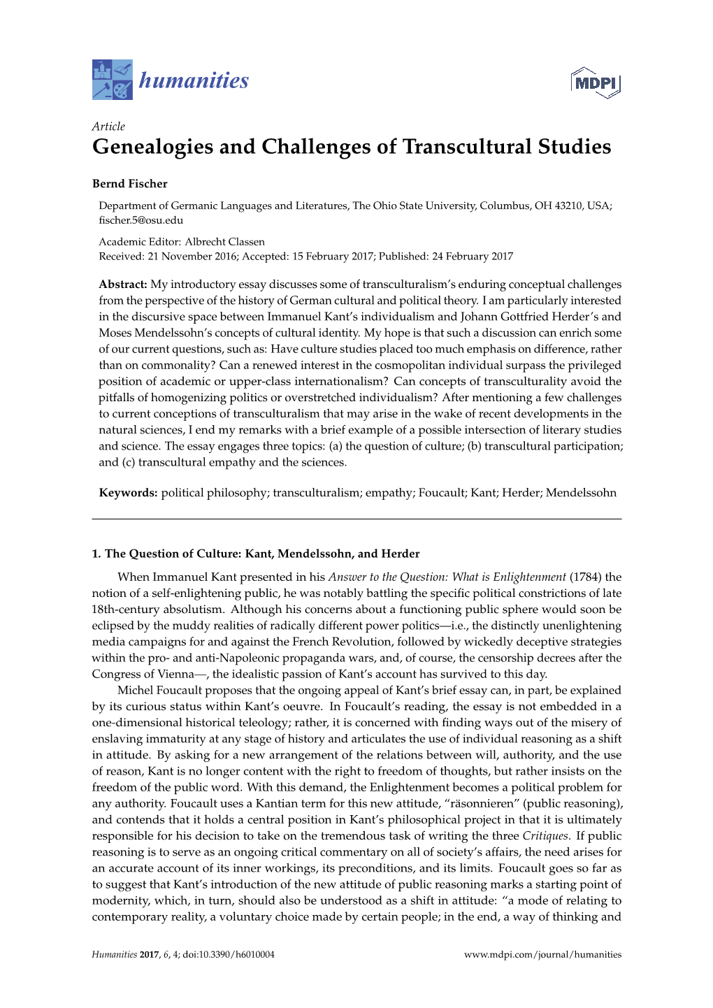 Genealogies and Challenges of Transcultural Studies