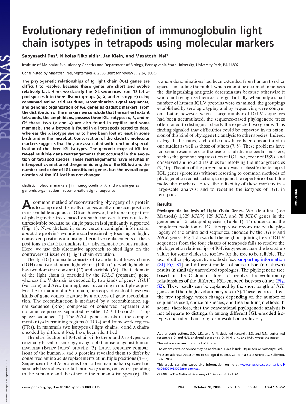 Evolutionary Redefinition of Immunoglobulin Light Chain Isotypes in Tetrapods Using Molecular Markers