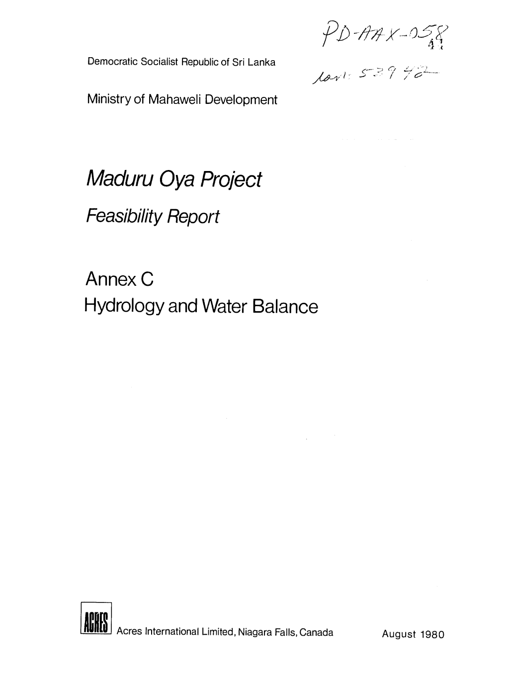 Maduru Oya Project Feasibilityreport